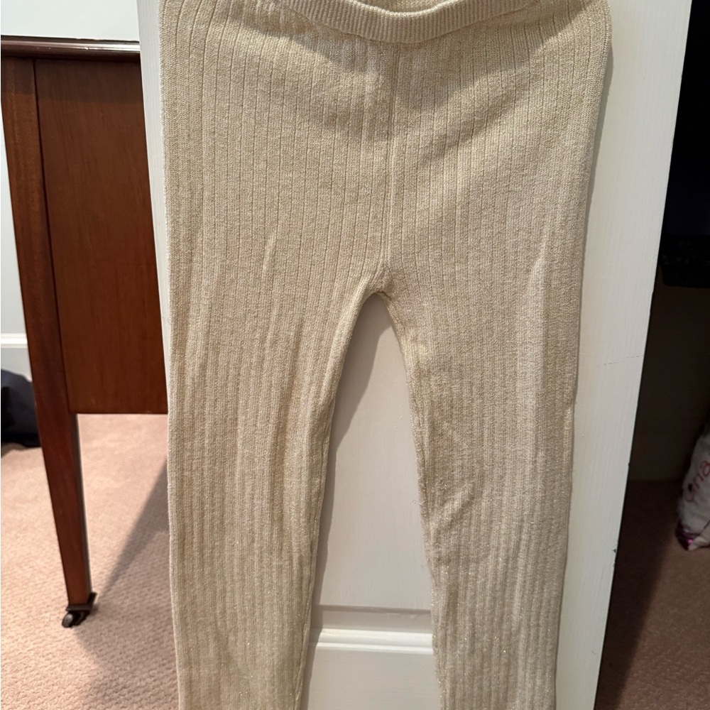 EGG New York Ribbed Knit Cream and Gold Shimmer Leggings Size 8 never worn